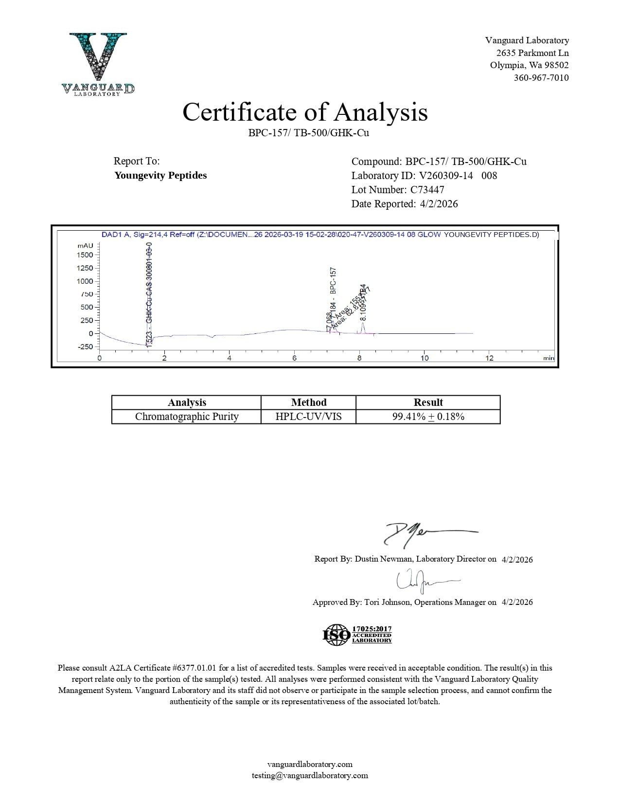 Blend: KPV GHK-Cu BPC-157 TB-500 (KLOW) Certificate of Analysis